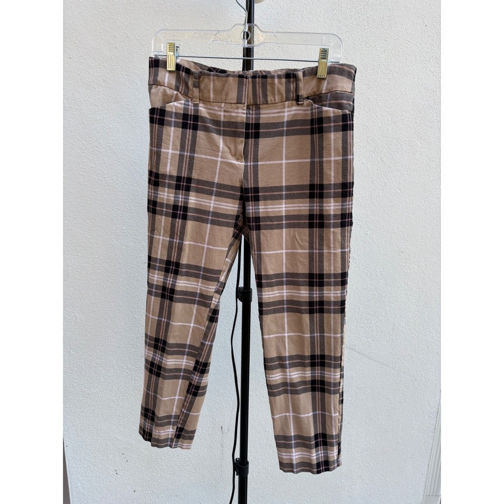 New York & Company Tan Plaid Stretch Tapered Leg Ankle Pants Womens